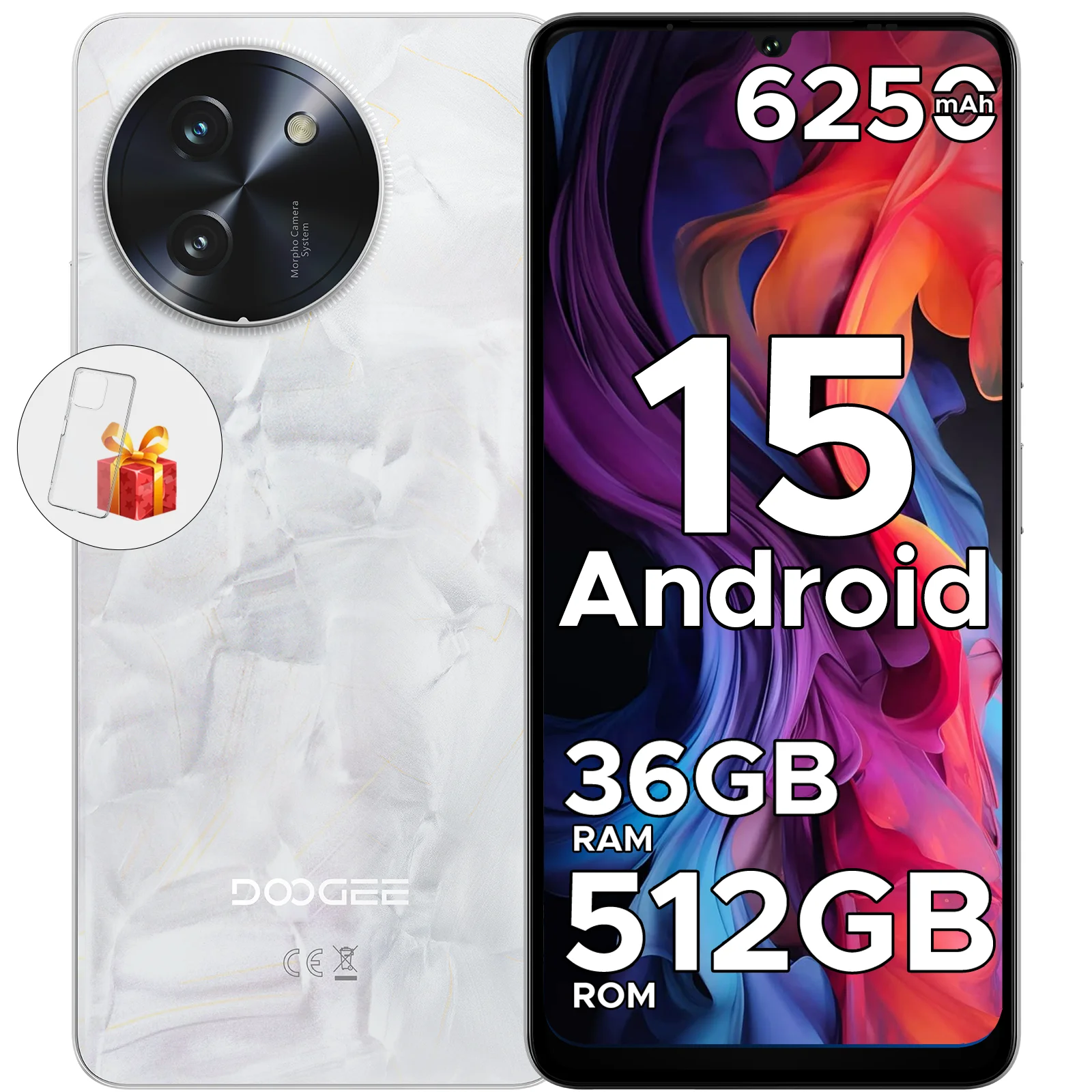 DOOGEE Note59 Pro+ 5G-smartphone 36GB 512GB 6,75" HD+ 120Hz UNISOC T8200 50MP camera 6250mAh batterij Android 15 NFC mobiele telefoon