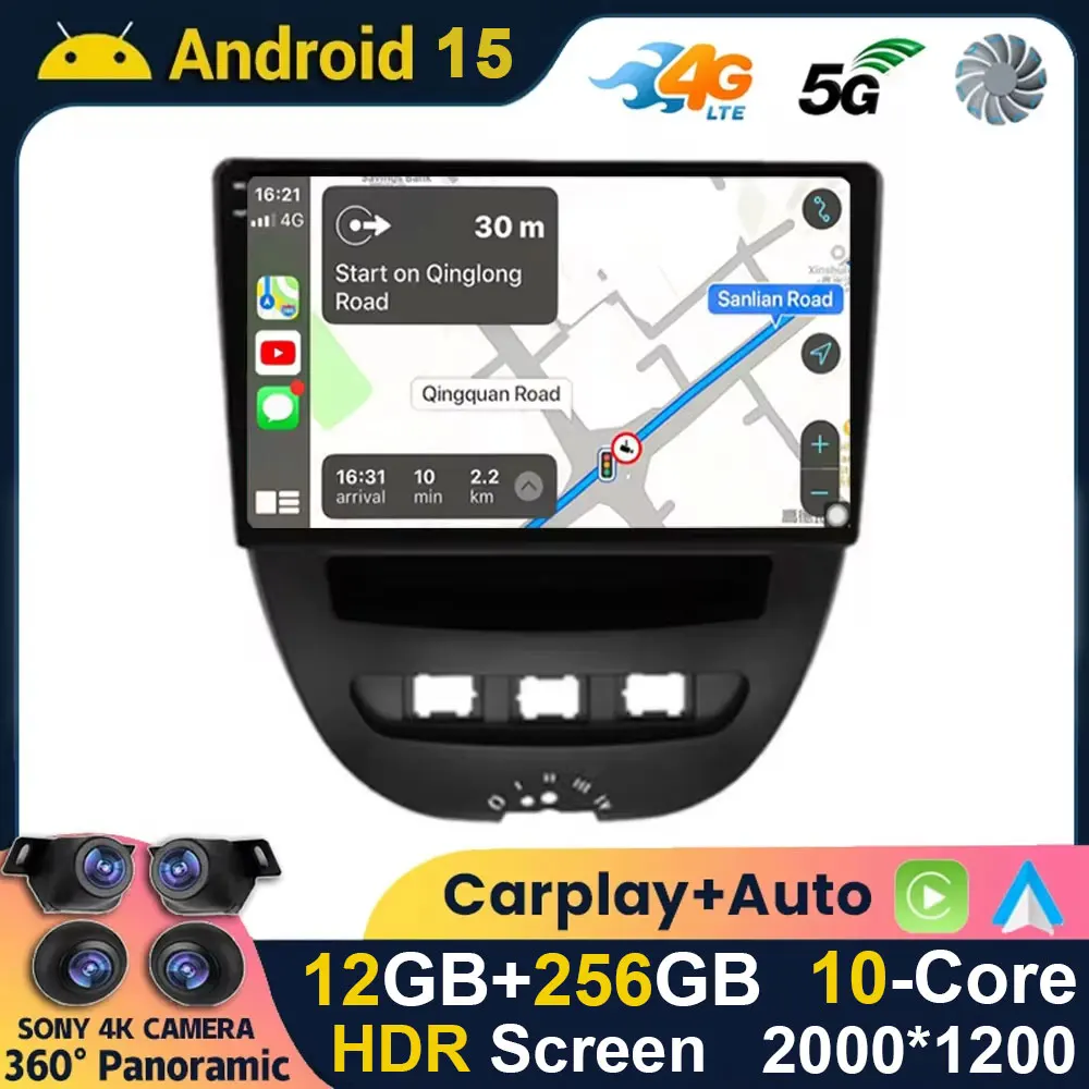 

Android 15 Car Multimedia Player For Peugeot 107 Toyota Aygo Citroen C1 2005 - 2014 Head Unit Stereo GPS Navigation BT WIFI DSP