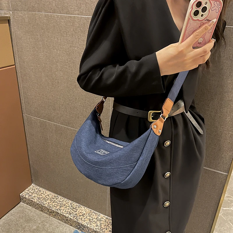 fashion female crossbody bag Half Moon shoulder bag for women canvas portable Girl messenger bag classic Solid color women purse