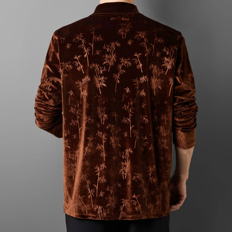 New Long Sleeve Men\'s Autumn/Winter Casual T-shirt Gold Velvet Half High Neck with Thick Velvet Base Top