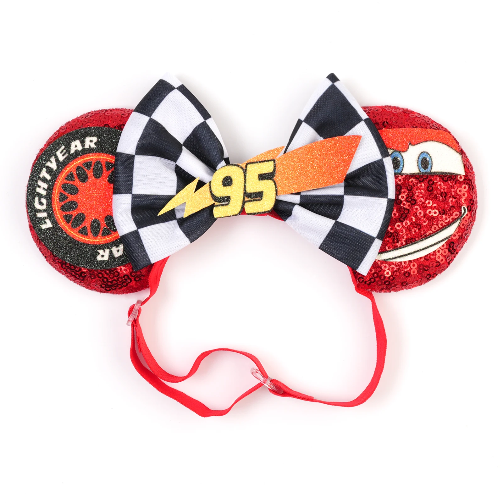 Disney Pixar Cars Verstellbare Stirnbänder für Erwachsene, Lightning McQueen Haarband, Cars on Road Mater Kopfbedeckung, Damen-Haarschmuck mit Schleife
