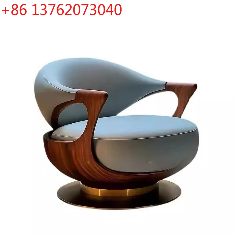 

Italian minimalist villa light luxury leather ingot chair high-end rotating single sofa