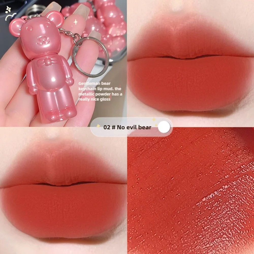 لطيف المفاتيح قلادة الدب الشفاه الصقيل ضبابي المخملية ترطيب ماتي أحمر الشفاه طويلة الأمد المخملية الشفاه الطين