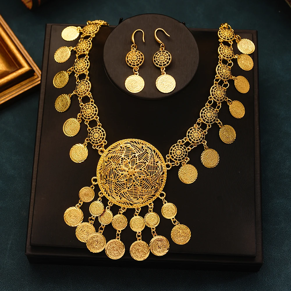 Turkish Coin Necklace Set Gold Plated Arabic Ancient Money Bridal Jewelry Sets Fantesie Bijoux Femme Ensemble Ethnic Gifts