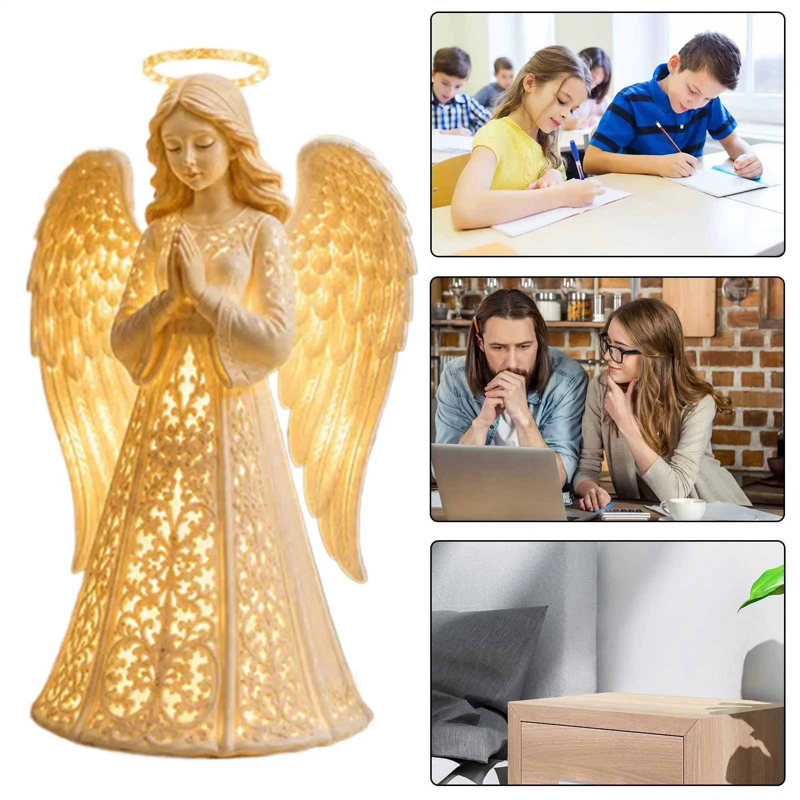 Angel Light Small Decorative LED Memorial Christmas Nightstand Light Angel Bedside Table Lamp for Christmas Home Office Dorm