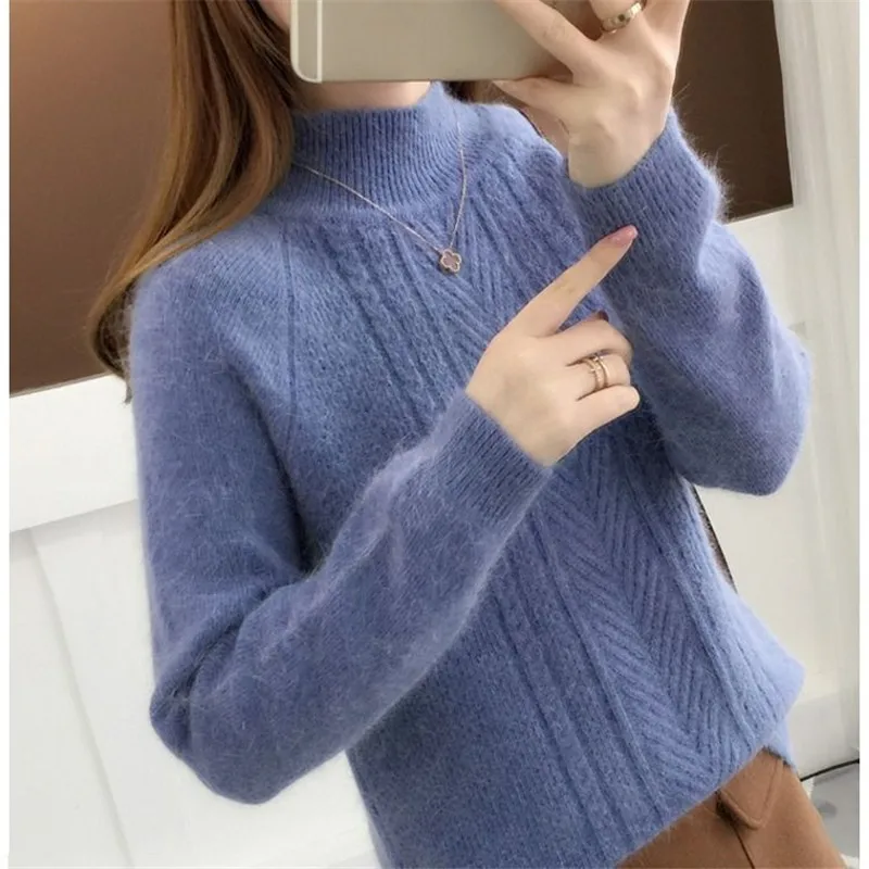 

Fdfklak Warm Half High Collar Sweater For Women Knitted Pullover Tops Spring Autumn Winter Bottoming Sweaters Pull Femme Hiver