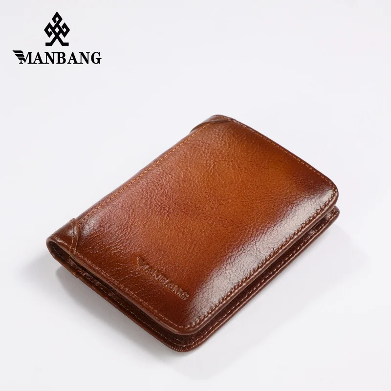 Manbang Men's Wallets RFID Leather Trifold Wallets For Men with ID Window and Credit Card Holder High Quality