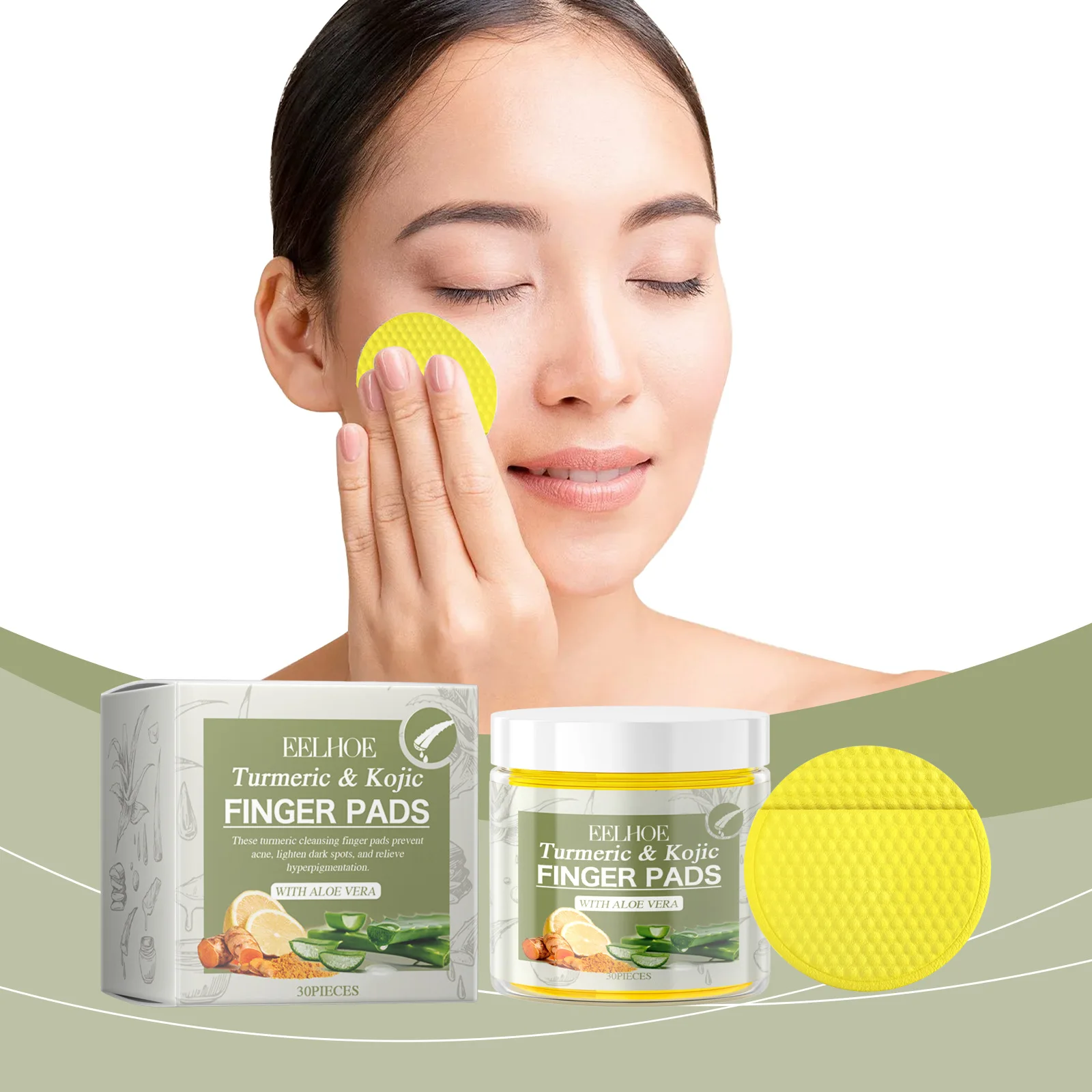 

EELHOE Turmeric Acid Cleansing Pad Gently Cleans and Delicates Skin Improves Skin Tone Brightening Moisturizing Fades Dark Spots