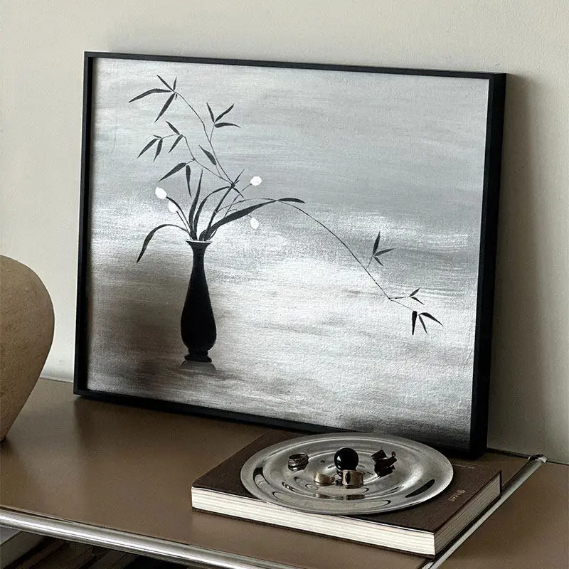 Hand-Painted Silver Decorative Painting Chinese Style Art Wall Decoration Minimalist Calligraphy Arts Entryway Study Ornaments