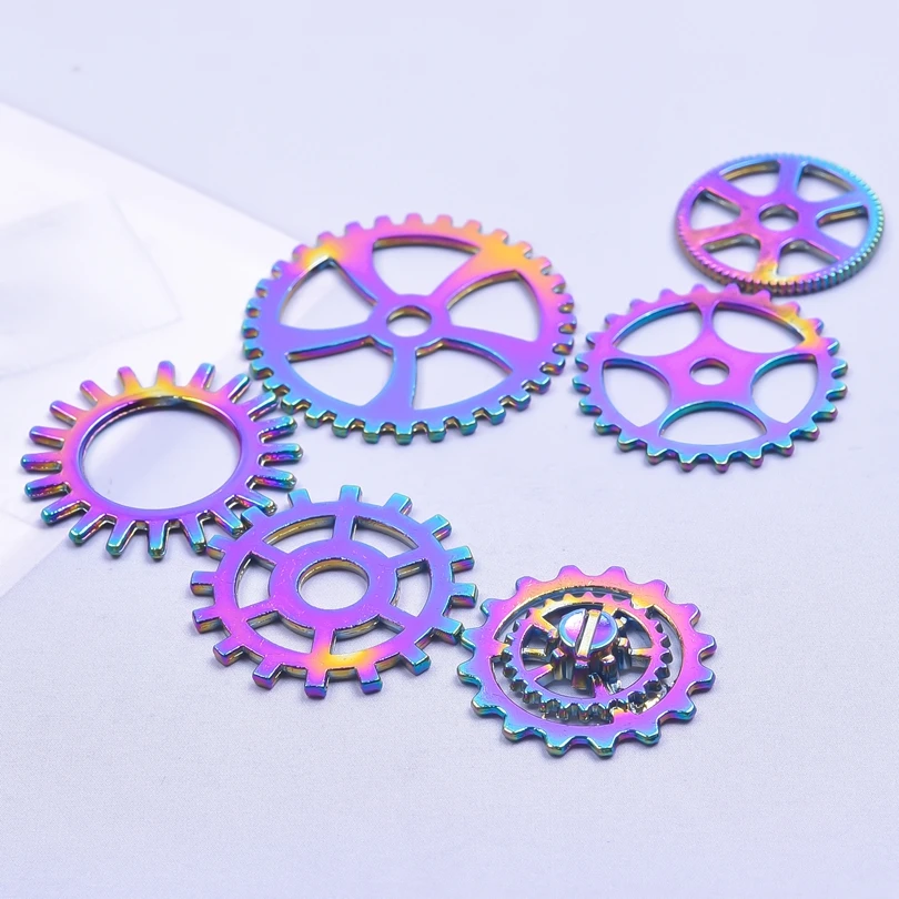 12pcs Összecsap steampunk kiegészítők Futam Fogaskerék charms számára ékszer Gyártás Anyagellátás DIY Fűrészfog Rainbow Medál Bűvölet components