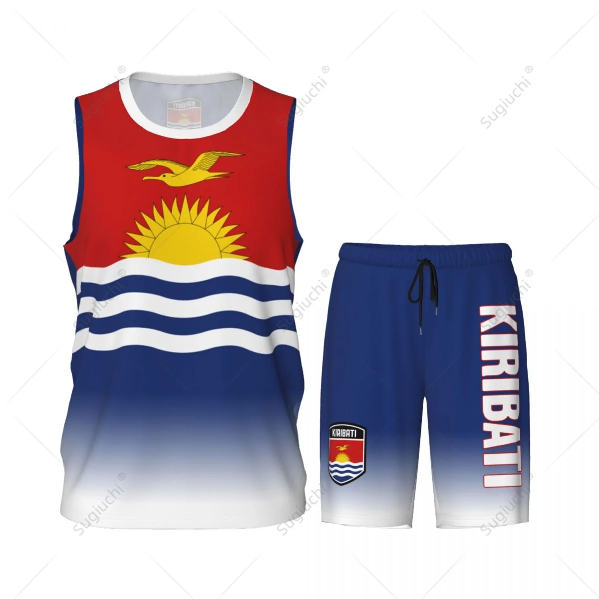 Jersey basket pria kiribatii Flag Jersey Set Mesh Shirt & celana tanpa lengan eksklusif Team-up nama kustom Nunber Unisex