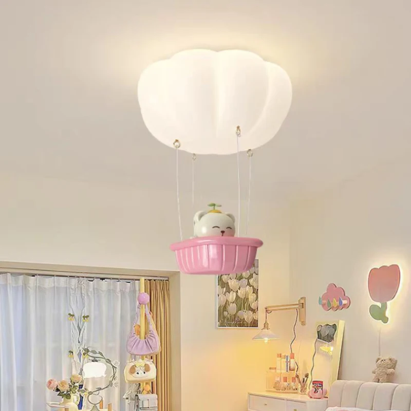 Imagem -05 - Quente Romântico Quarto das Crianças Lustres Bonito Balão de ar Quente Urso Luz Led Moderno Berçário Menino Menina Quarto Lustre