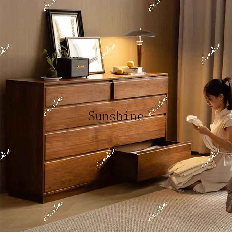 

Nordic black walnut all solid wood simple bedroom storage bedside drawer cabinet FT