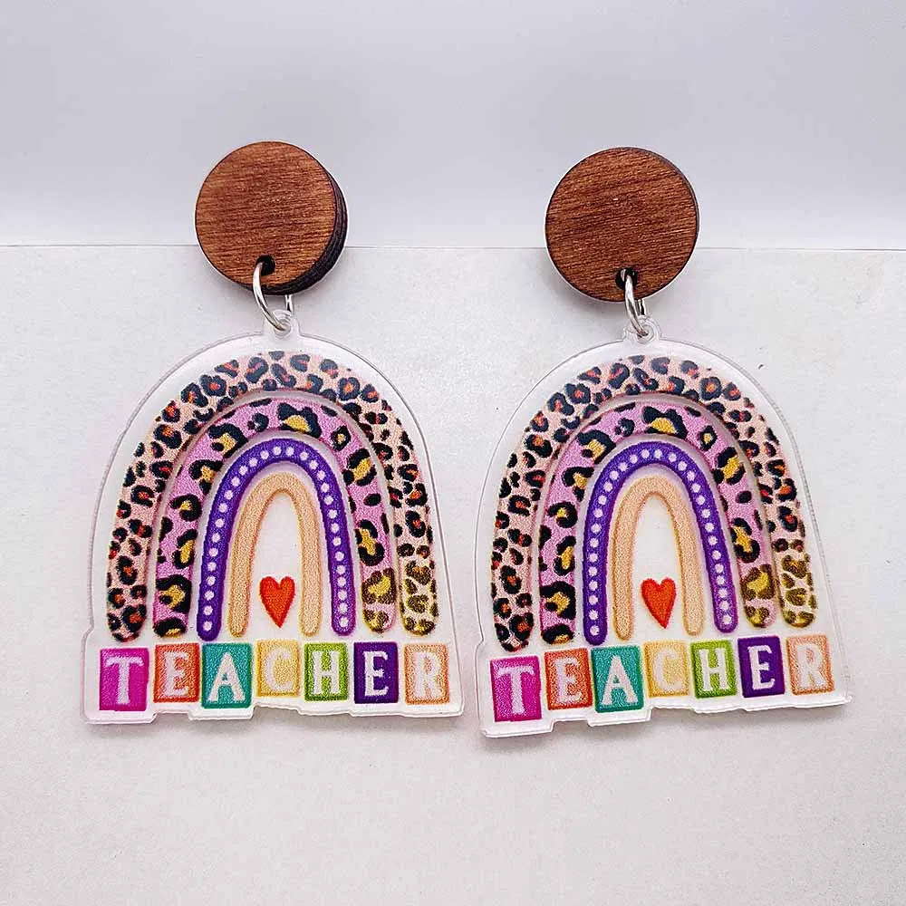 Teacher's Day Earrings Leopard Pattern Pencil Acrylic Earrings School Season Book Teacher Student Jewelry Reader Gifts Wholesale