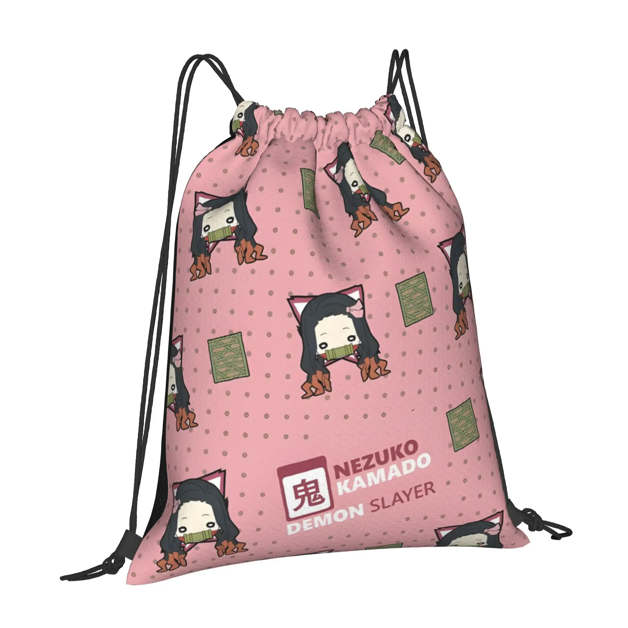 1 pc Nezuko Sticker Demon Slayer Kawaii Drawstring Bags Sports Shoe Clothes Storage Multi-function Teen Portable