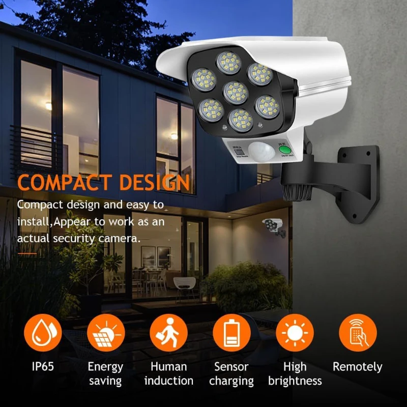 

3-mode Multi-angle Lighting Remote Control Solar Powered Analog Surveillance Sensor Wall Light with Red Light Warning Function