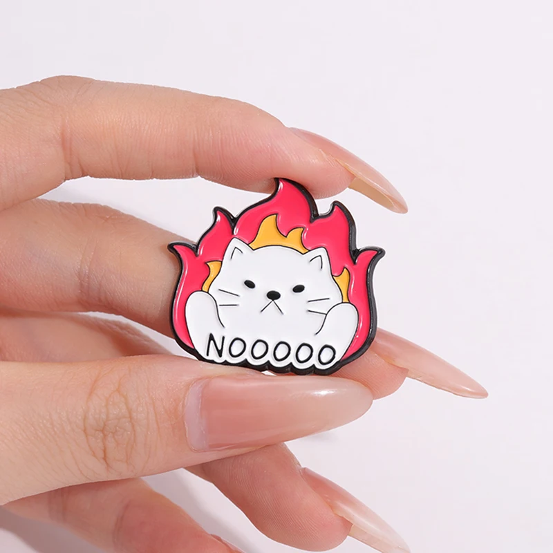 Cute White Cat Enamel Pins Custom THIS IS FINE TREAT YOURSELF Brooches Lapel Badges Animal Jewelry Gift for Friends