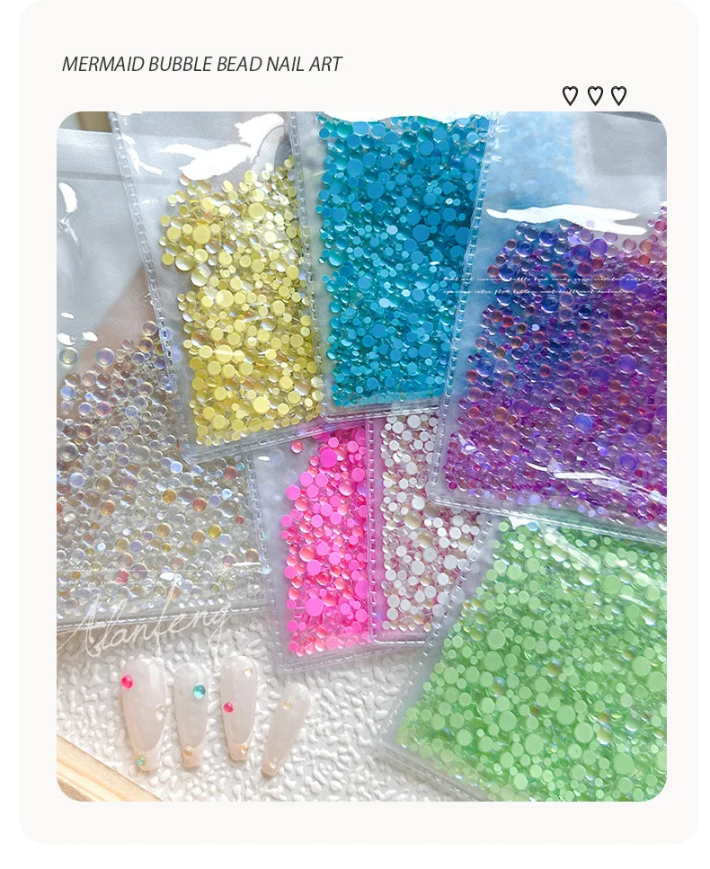 1440Pcs Mermaid Nail Rhinestones Mixed Size Candy Colors Round Glass Crystal Beads Aurora Diamond DIY Nail Decoration