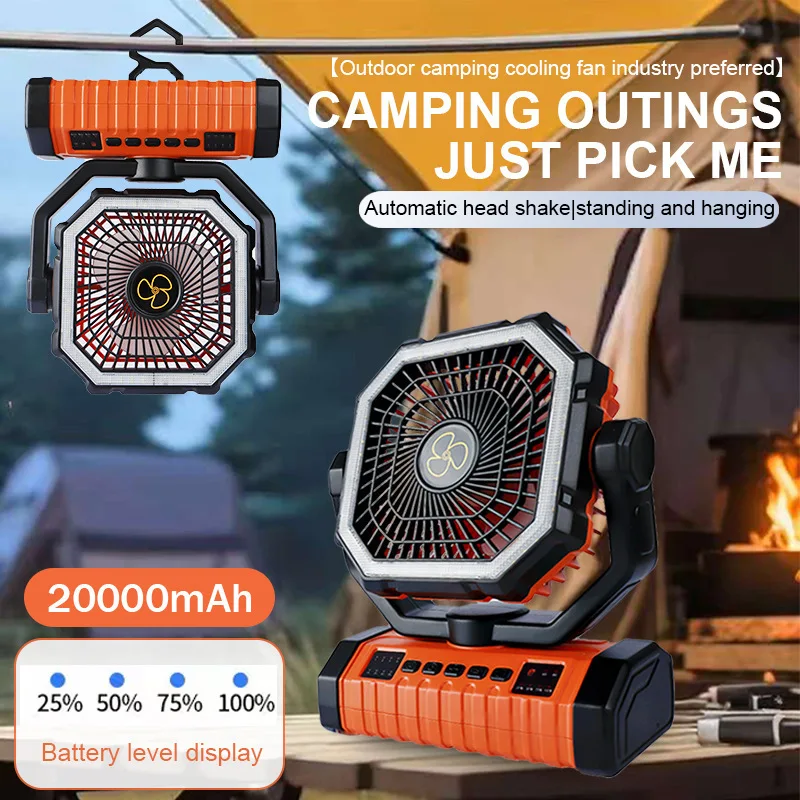 `20000mAh Long‑Lasting Battery Camping Fan With LED Lantern. Portable Multifunctional Outdoor Fan, Support Hanging & Placing. Ideal For Camping, Night Fishing, Hiking And Tent Use. Adjustable Wind Speed, Practical Cooling & Lighting 2‑In‑1 Outdoor Gear.`