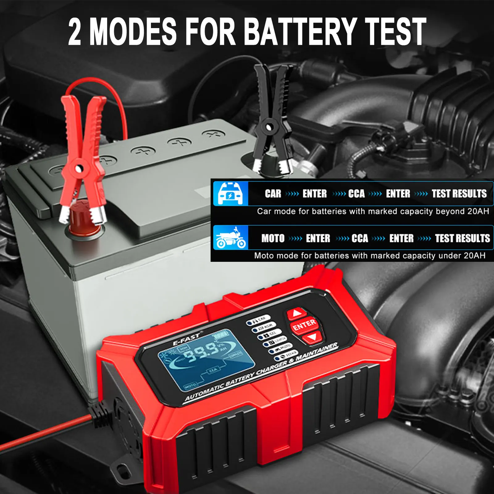 Car Battery Charger 12V 6A Touch Screen Pulse Repair LCD Fast Power Charging Wet Dry Lead Acid Digital LCD Display