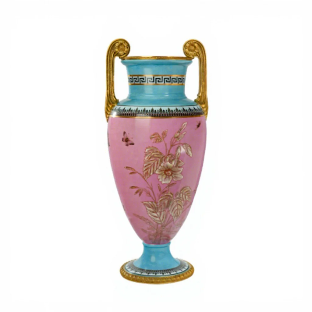 &c European-style Hand-painted High-temperature Ceramic Vase with Copper Decorative Item for Living Room and Dining Room