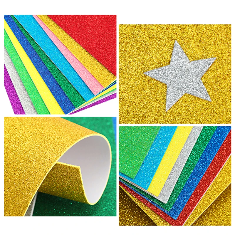 5sheets/bag 2MM Thick 20*30cm with Gold Powder Glitter Bright Sponge Paper Foam Paper Kindergarten Handmade Without Glue