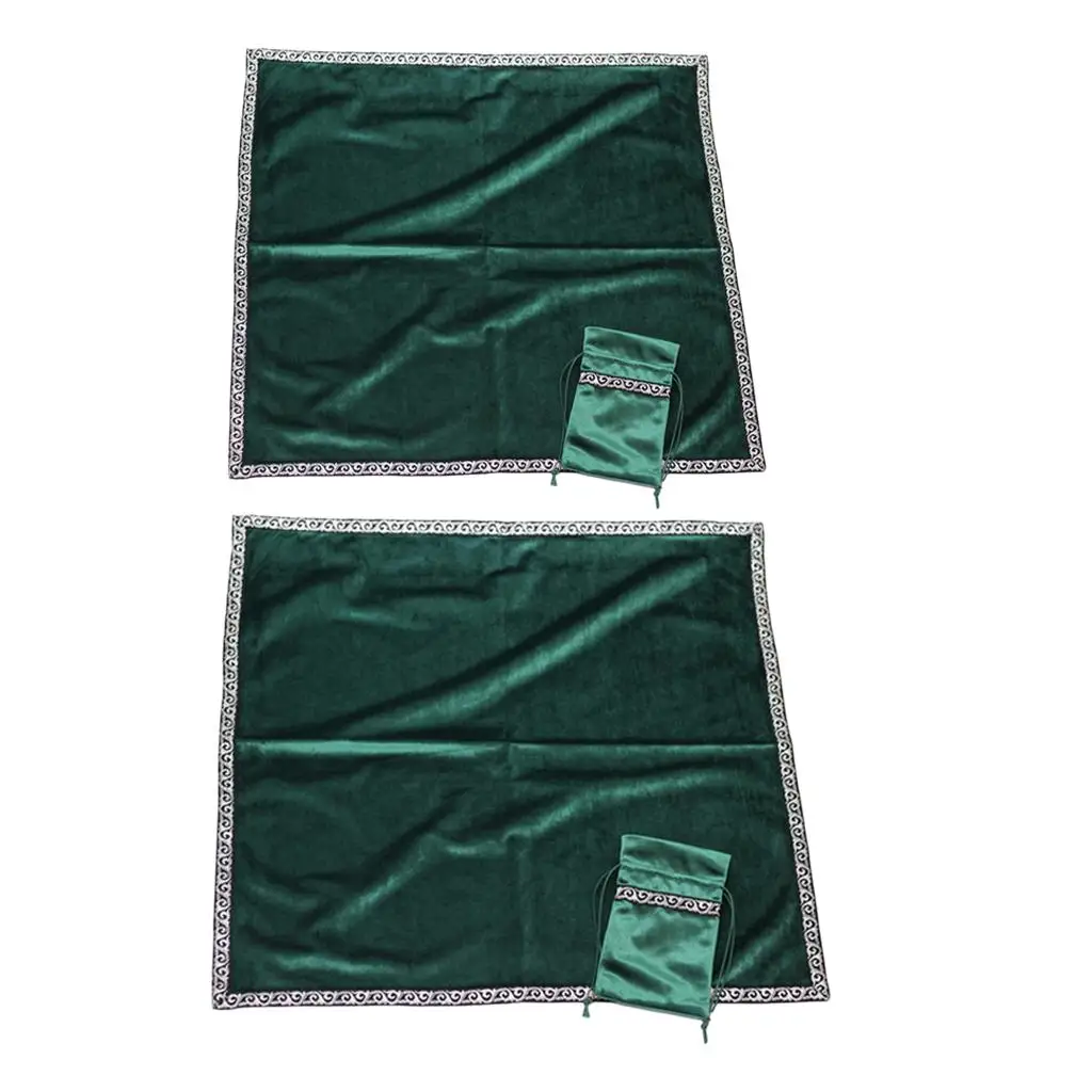 2Pcs Vintage Altar Pouch Border Table Cloth Divination Green