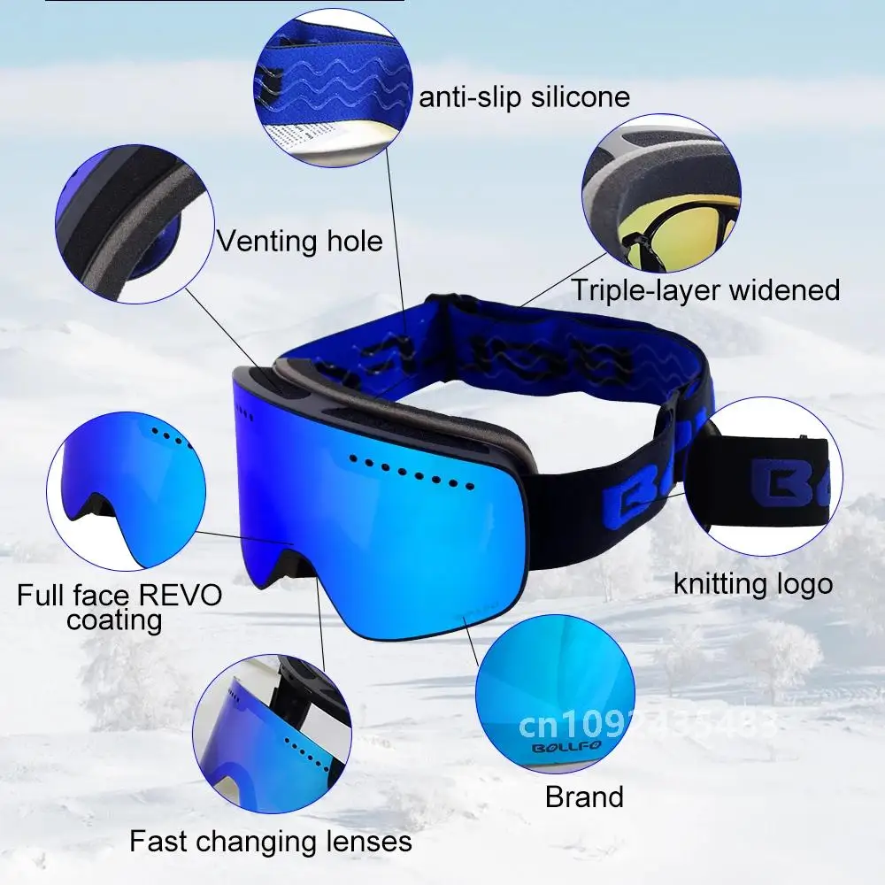 Magnetic Ski Goggles with Quick-Change Double Lens UV400 Anti-fog Ski Glasses Men Women Mountaineering Snowboard Snow Goggles