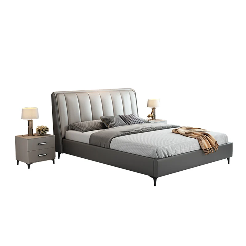 

Nordic size apartment modern simple bedroom leather bed