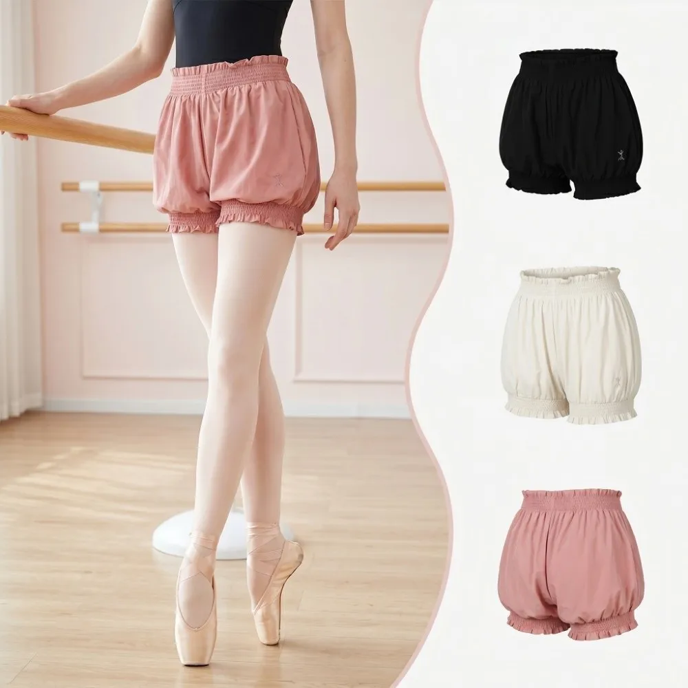 Pilates High Waist Dance Shorts Comfortable Elastic Waistband Ballet Shorts Ruffle Nylon Bloomers Yoga Exercise