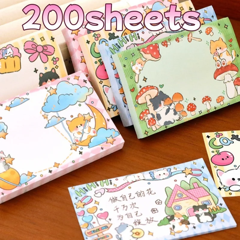 50/200/400sheets Cute Cat Sticky Note Cartoon Student Adhesive Stick Small Animal Stationery Sticker