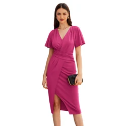 GK Women Wrap Hem Party Dress Casual Fashion Office Lady manica corta Hips-wrapped surpice scollo a v Bodycon Cocktail a-line Dress