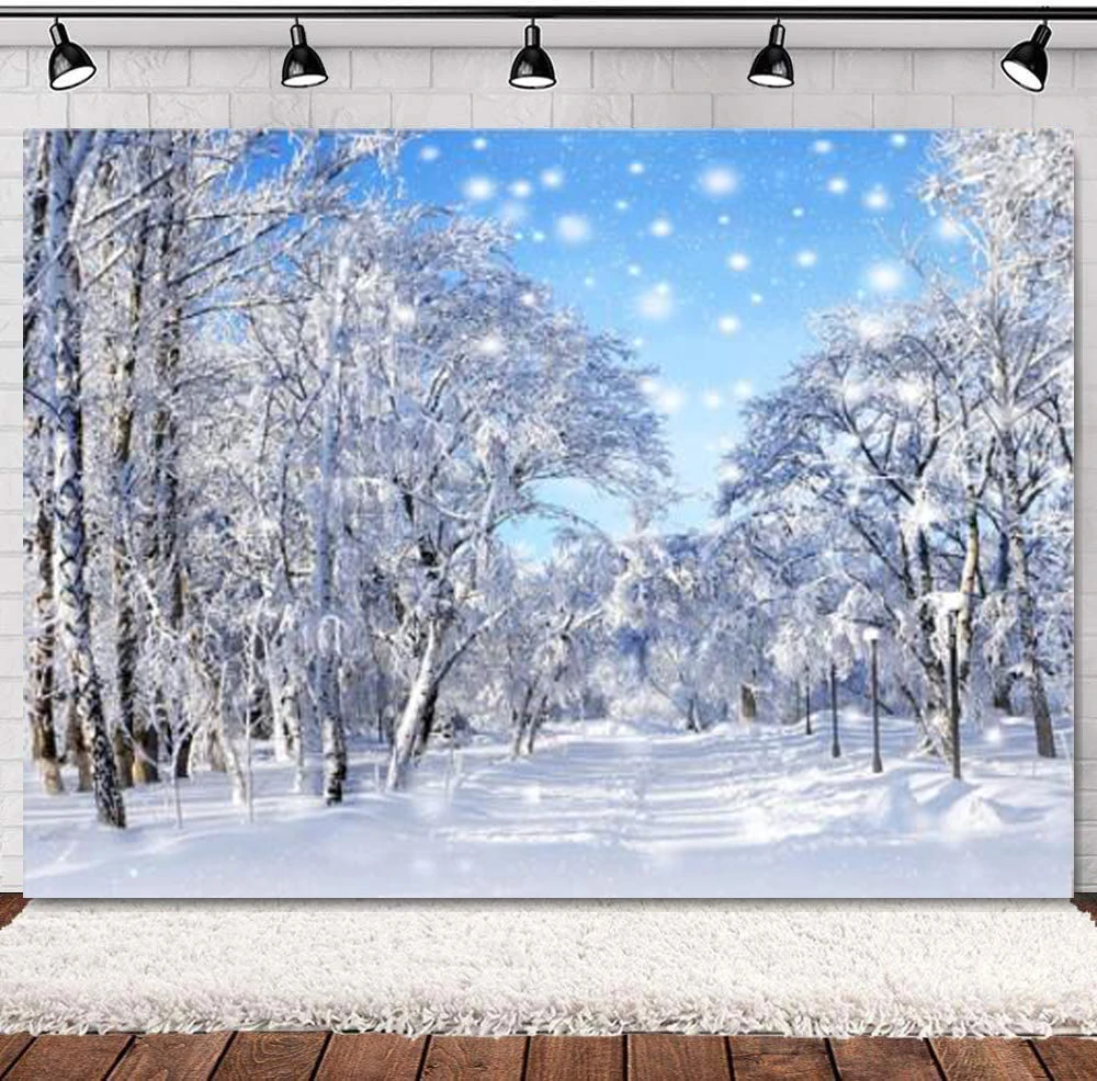 

Photography Backdrop Winter Snow Forest Snowflake Portrait Kids Background Banner for Photo Studio Children