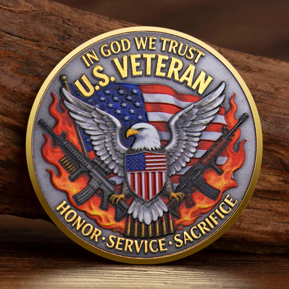 U.S Veteran Honor Service Sacrifice Gold Plated Commemoration Coin 1776-2026 250 Years of Freedom Collection Coin