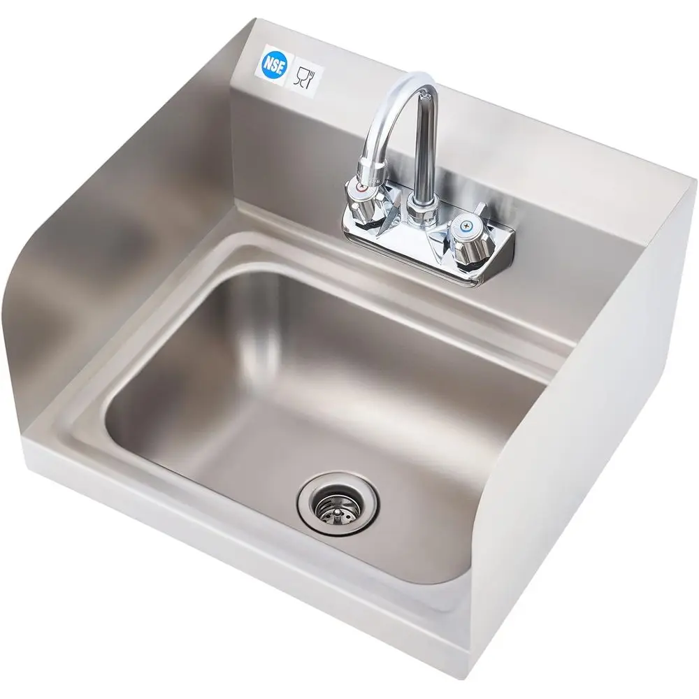 

Commercial Hand Sink, NS StainlSteel Sink Commercial Utility Sink with Goosek aucet and Strainer, 17x15 Inch Wall Mount Kitchen