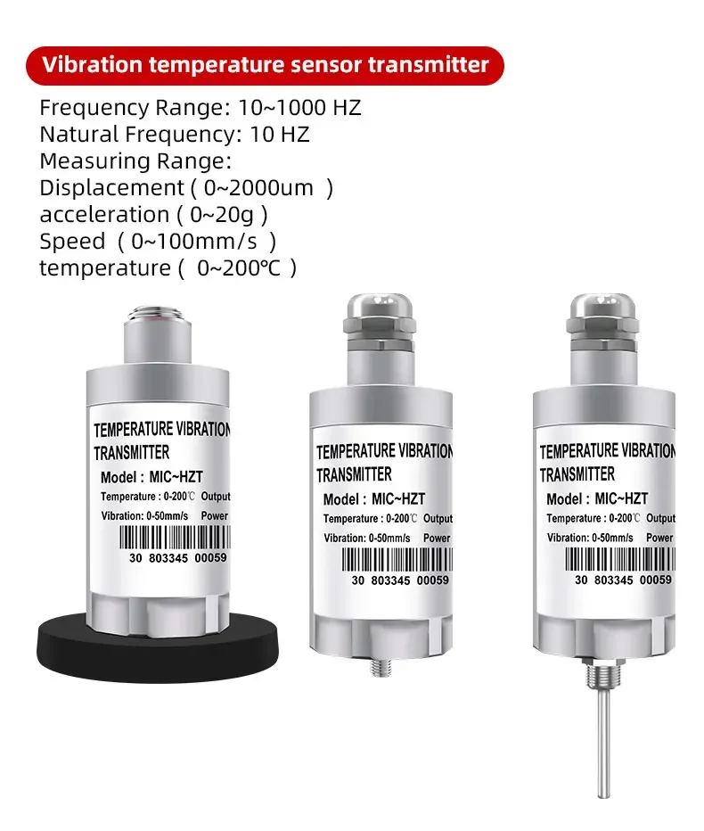 Base magnética 0-10/20/25/50 mm/s, 4-20ma integrado, sensor de vibração para motor, caixa de engrenagens, sistema de rolos