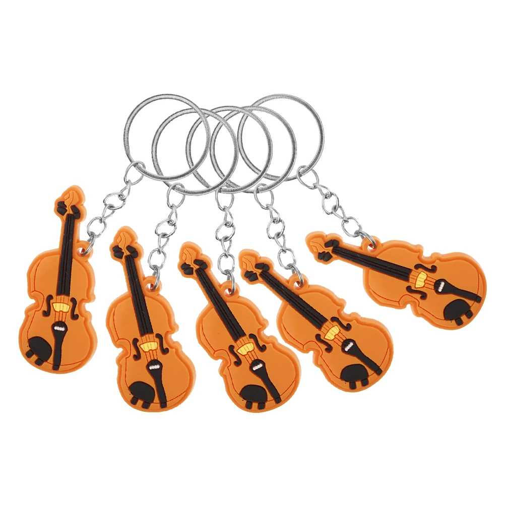 

5pcs Violin Keychain Hanging Ornament Music Instrument Keyring Keychains Women Decor Bag Charm Pendant Accessories