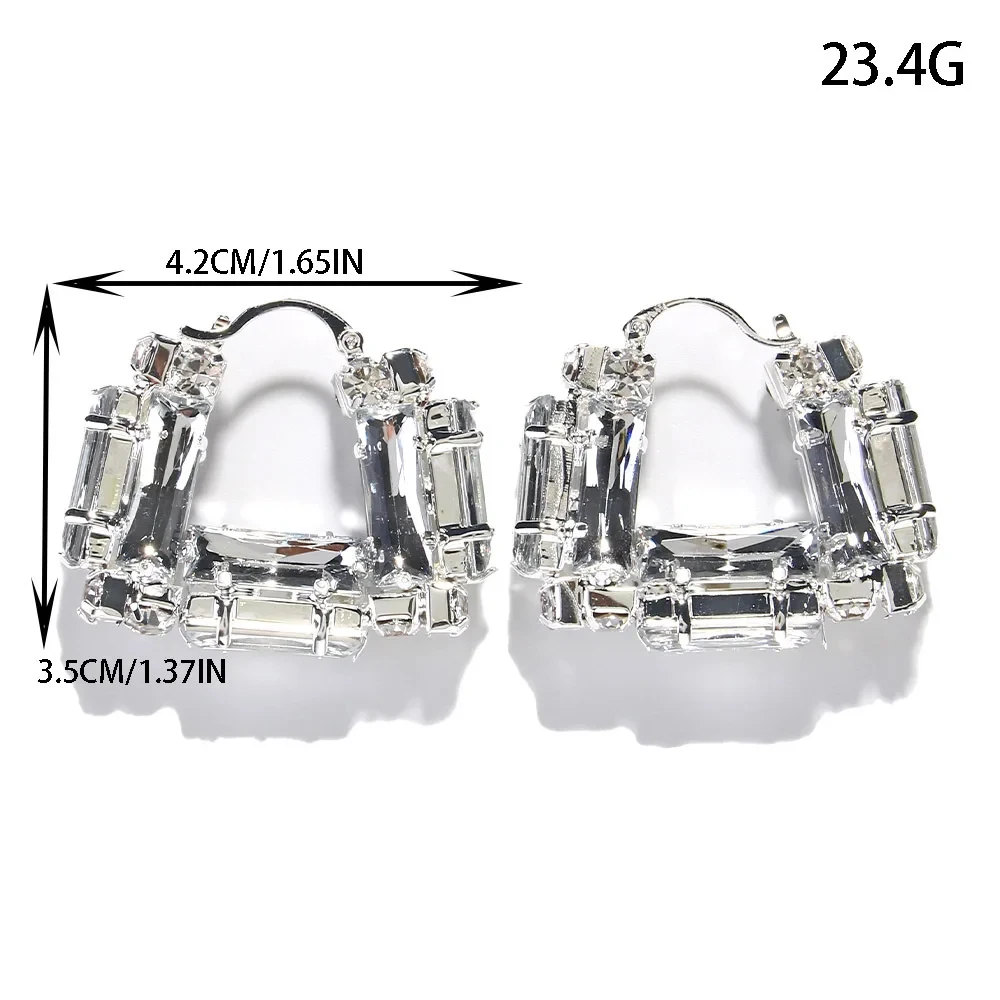 Stonefans Orecchini a cerchio grandi in cristallo cavo Accessori quadrati da donna Design elegante Orecchini geometrici con strass Orecchini da ballo