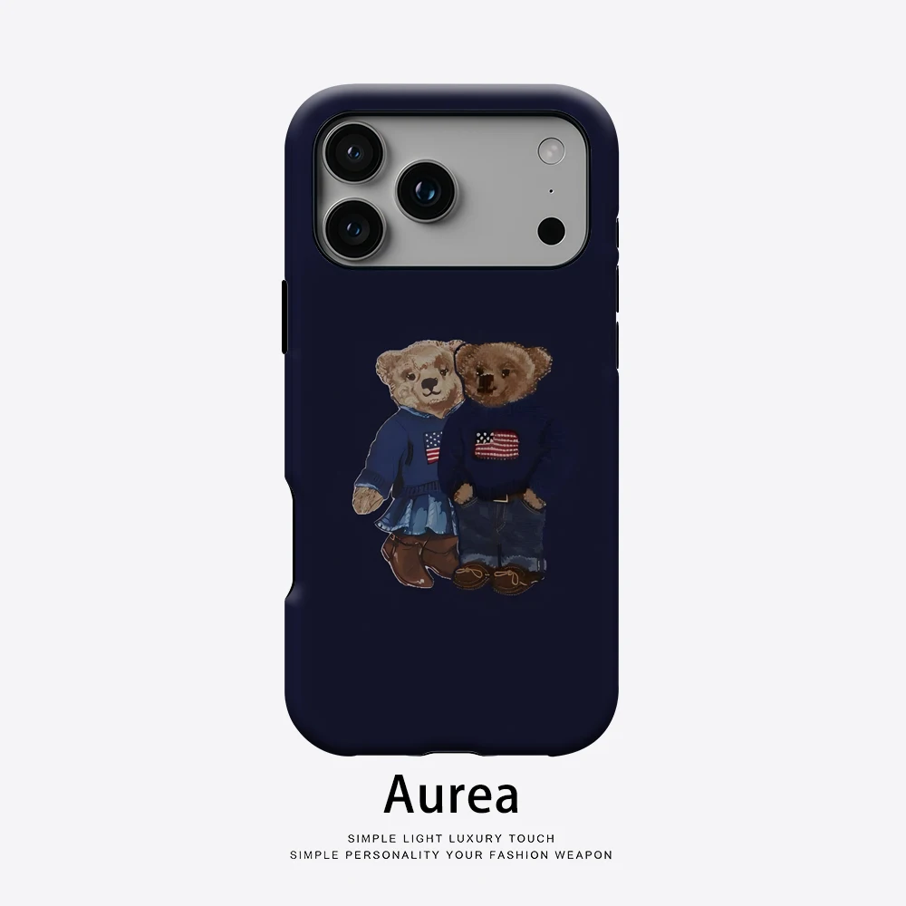 Teddy duo caso de telefone para caso de telefone magnético para iphone 17 16 15 14 13 pro max plus único caso resistente de dupla camada