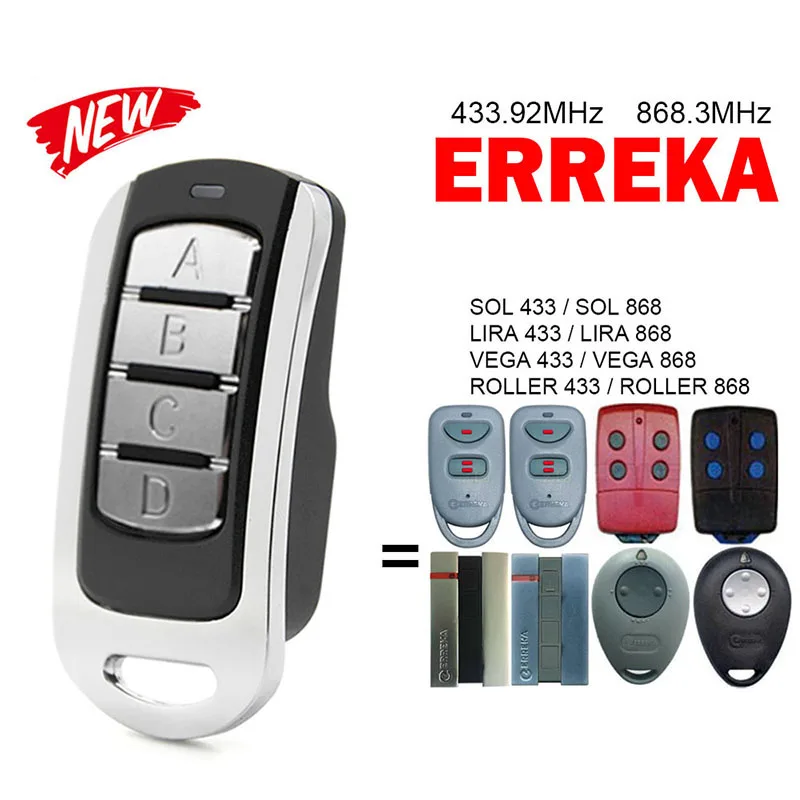 Garage Remote Control 100% Clone ERREKA SOL LIRA VEGA ROLLER 433 868 Garage Door Opener 433.92MHz Hand Transmitter 868.3MHz