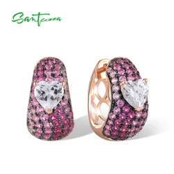 SANTUZZA 925 Sterling Silver Hoop Earrings For Women White CZ Created Ruby Pink Love Heart Gorgeous Wedding Gifts Fine Jewelry