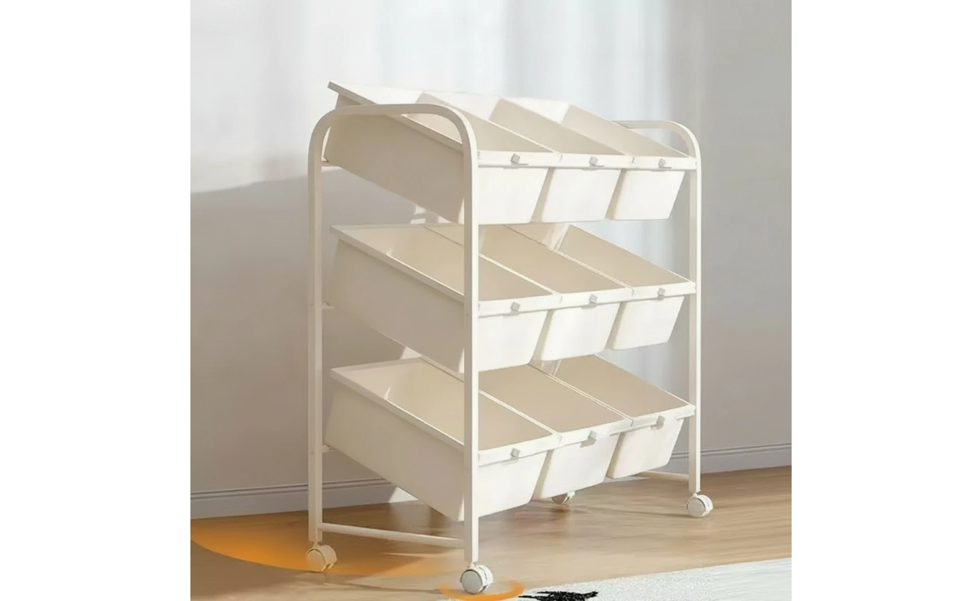 Toy Storage Rack with Bins 3-Tier Rolling Toy Organizer Kids Storage Shelf with Bins Mobile Furniture Wheeled for Parents