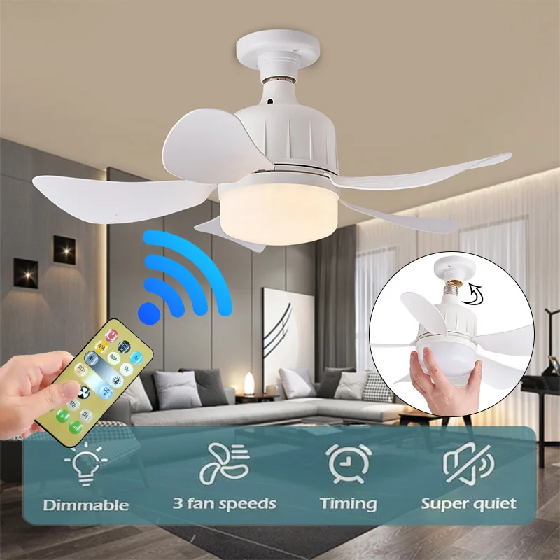 

220V LED Ceiling Fan light E27 With Remote Control For Dimming Living Room, Study Household Silent LED Fan Light