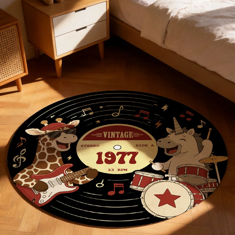 Vintage 1977 Music Record Album Style Area Rug for Living Room Retro Disco Stereo Decor