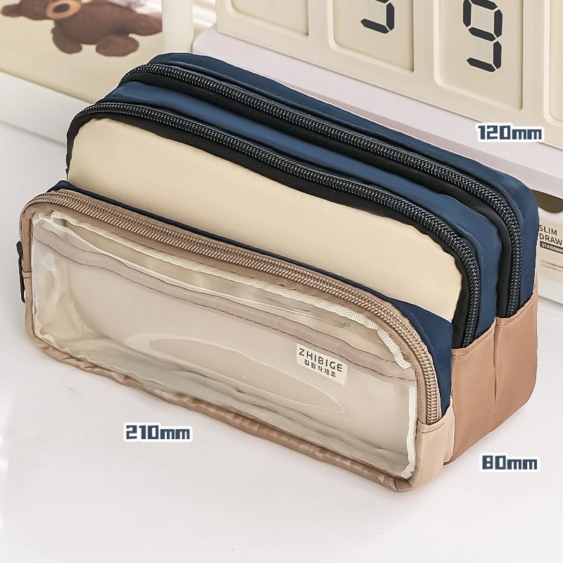 

Japanese Color Block Pencil Case Transparent Large Capacity Creative Multi Function Stationery Bag School Office Organizer Chic