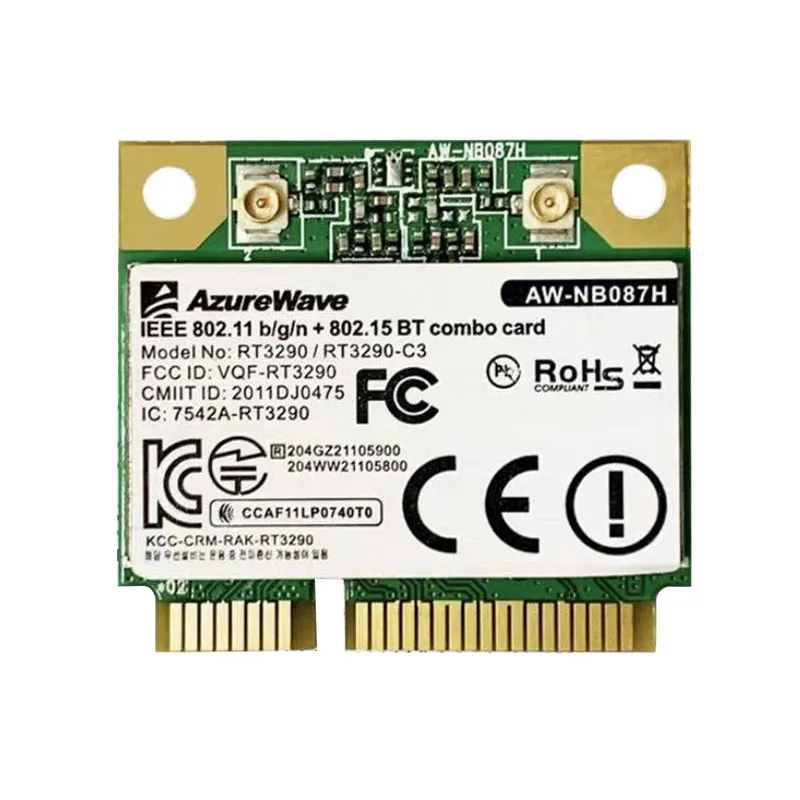 AzureWave AW-NB087H Ralink RT3290 Chipset IEEE 802.11 b/g/n 150Mbps with Bluetooth 3.0HS Half Size MINI PCIe Wi-Fi Card WLAN