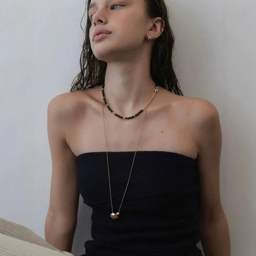 Korean Midnight Gold Silver Tone Medium-Long Sweater Chain Irregular Textured Ball Pendant New Arrival
