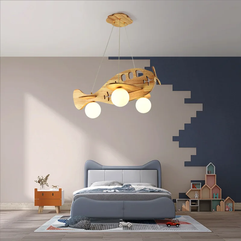 

Wooden Aircraft Pendant Light Hanging Lamps Chandelier Bedroom Ceiling Suspension