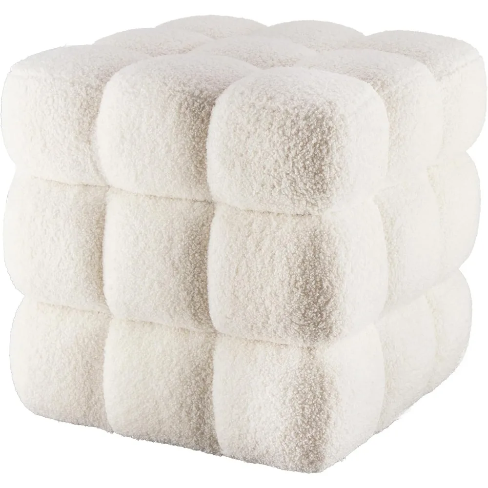 

Teddy Fleece Square Ottoman Pouf Modern Sofa Stool Fuzzy Sherpa Footstool Foot Rest for Couch Cube Boucle Vanity Stool Makeup fo