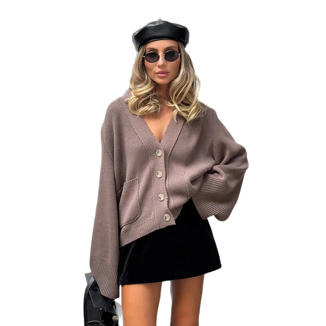 2025 herbst Winter Lose Strickjacke Pullover V-ausschnitt Strickjacke Faul Stil Lose Pullover für Frauen